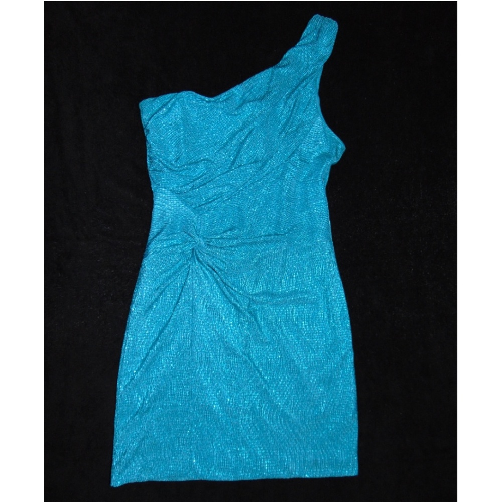 One Shoulder Turquoise Mini Dress